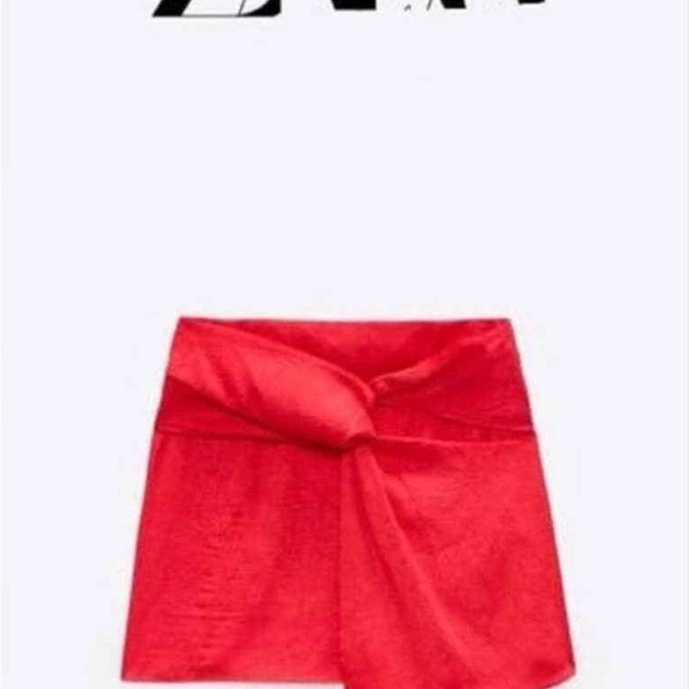 BRAND NEW with tags! Zara Knotted Red Mini Skirt Satin Effect Size XS